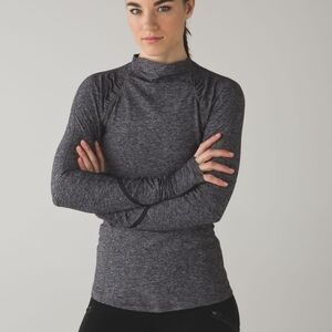 Lululemon Warm It Up Long Sleeve Mock Neck Heathered Black Rulu Top SZ 6/8
